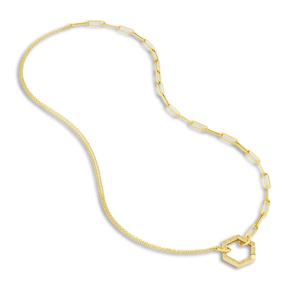 Paperclip/Curb Split Chain Necklace 14K Yellow Gold 20\" JdRcPPLQ