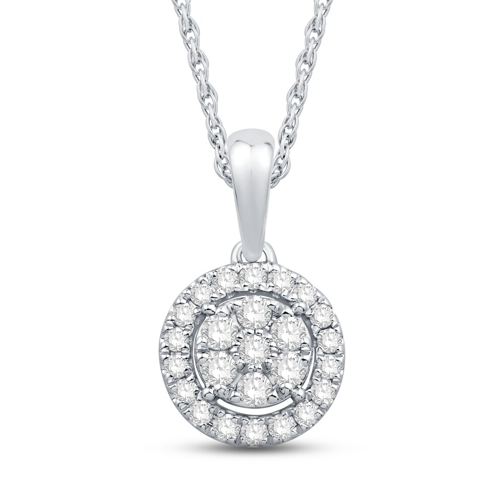 Diamond Pendant Necklace 1/4 ct tw Round 10K White Gold 18" JkW0NA3q