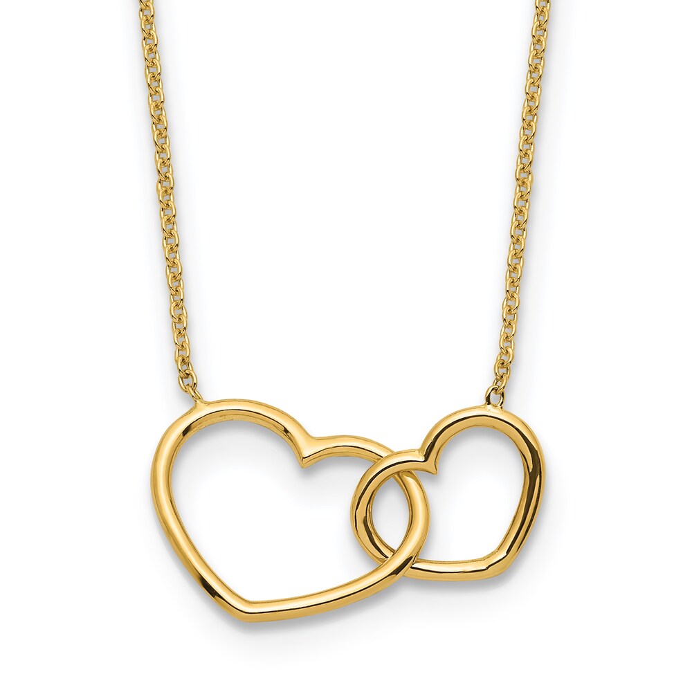 Double Heart Necklace 14K Yellow Gold 17" JoBec3zn