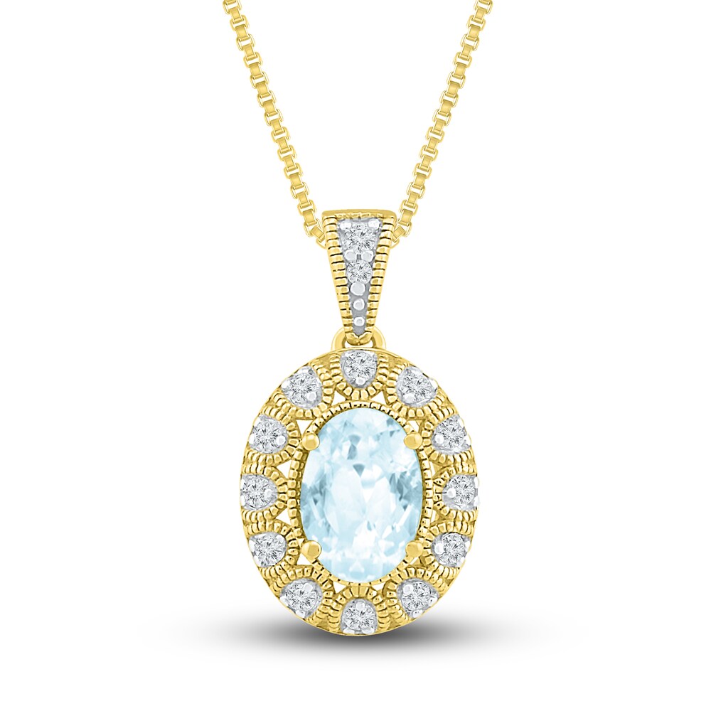 Lab-Created Sapphire & Natural Aquamarine Necklace 10K Yellow Gold JrfdHNfE [JrfdHNfE]