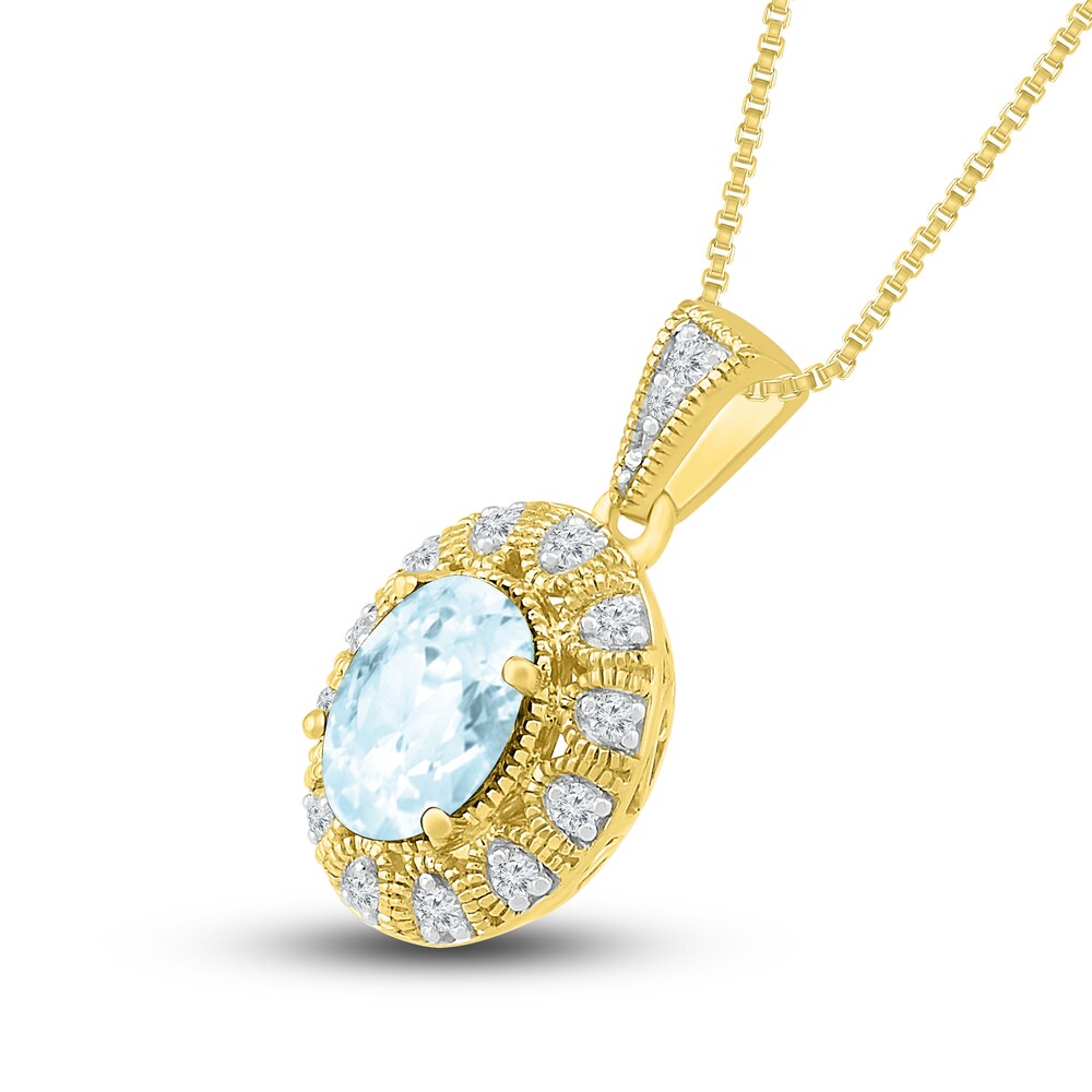 Lab-Created Sapphire & Natural Aquamarine Necklace 10K Yellow Gold JrfdHNfE