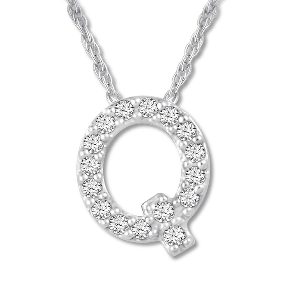 Diamond Initial Q Necklace 1/20 ct tw Round-cut 10K White Gold Js8zvf68