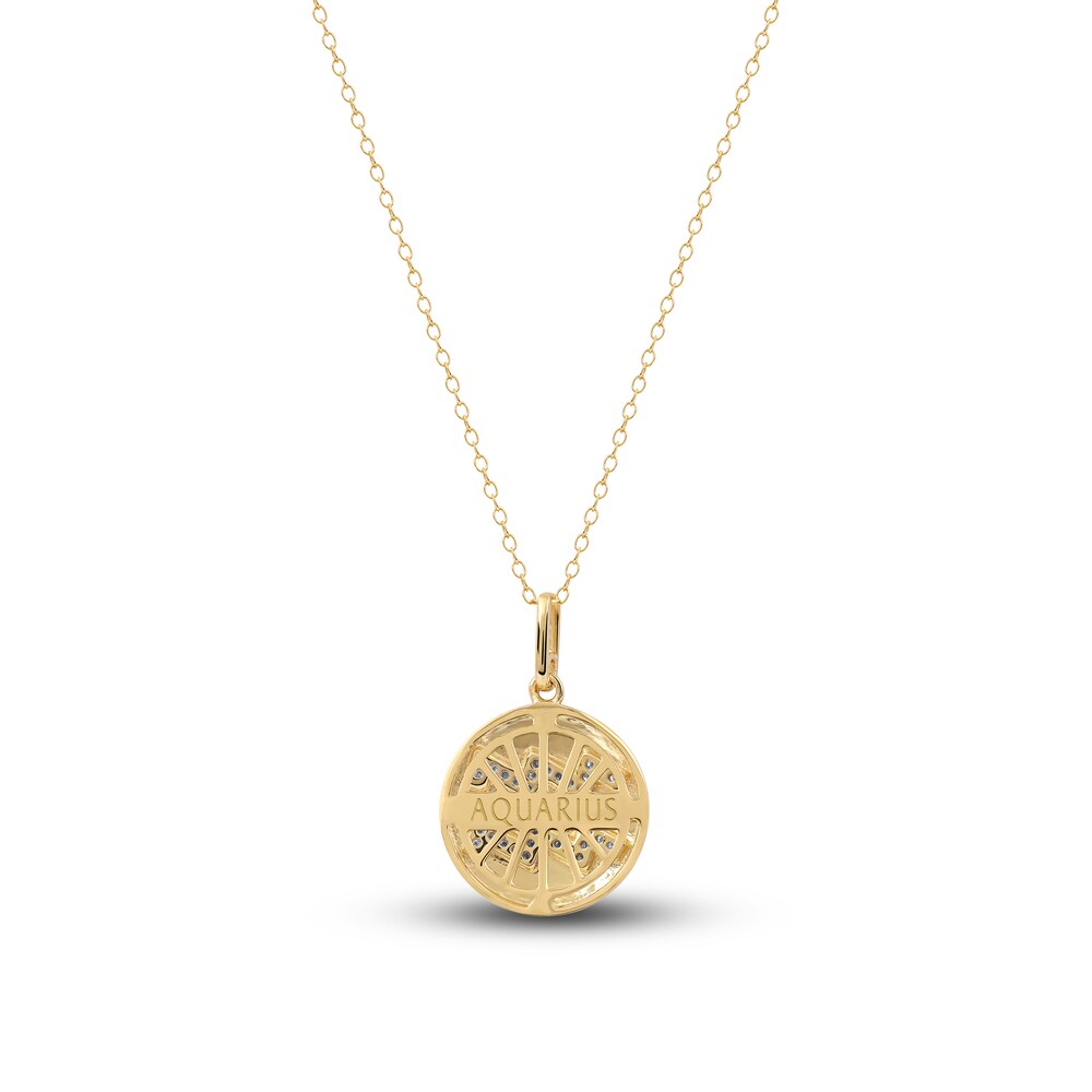 Diamond Aquarius Zodiac Pendant Necklace 1/10 ct tw Round 14K Yellow Gold Jw8EDJpw