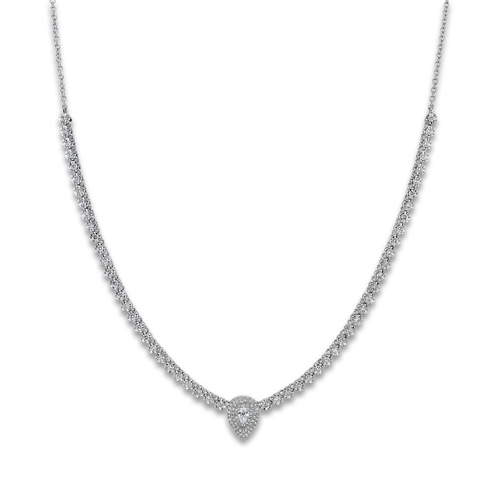 Shy Creation Diamond Necklace 1-1/5 ct tw Round/Pear 14K White Gold 18\" SC55021115 K0kY8Eop