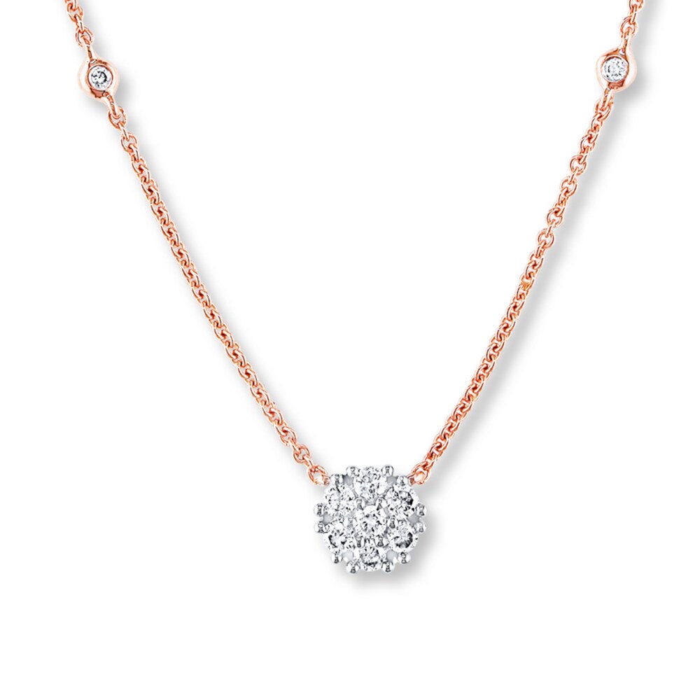 Diamond Flower Necklace 1/3 ct tw Round-cut 14K Rose Gold K1GVkQlt