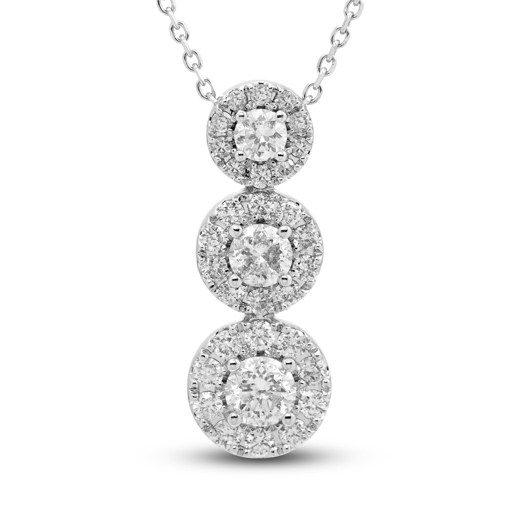 Diamond 3-Stone Pendant Necklace 1 ct tw Round 14K White Gold K5EMdCJd