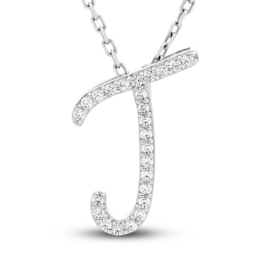 Diamond Letter T Pendant Necklace 1/10 ct tw Round 10K White Gold K6tVW4FW