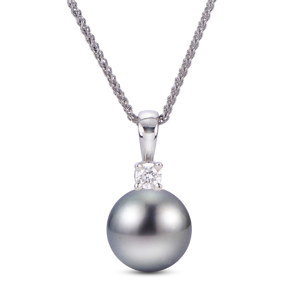 Tahitian Cultured Pearl Necklace 1/20 ct tw Diamonds 14K White Gold KE7ztC2z