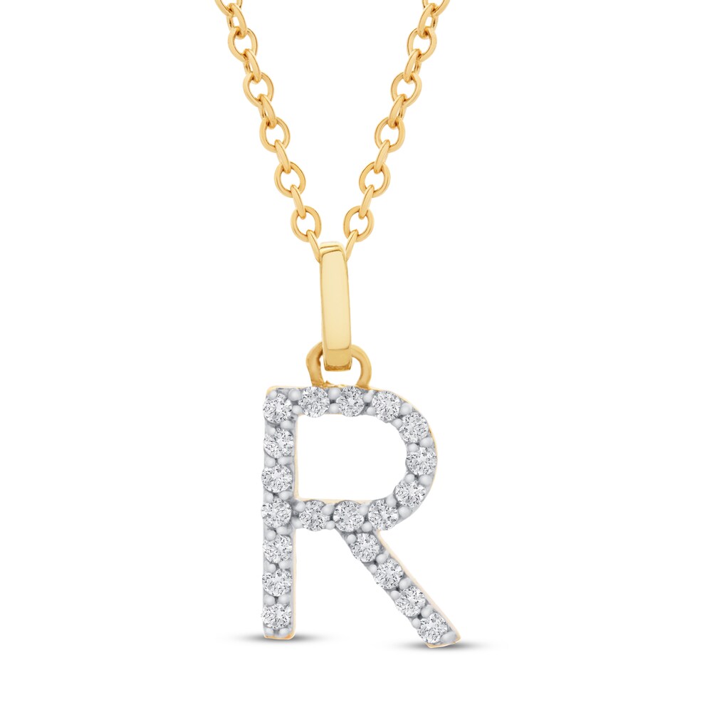 Diamond Letter R Necklace 1/10 ct tw Round 10K Yellow Gold KLkREkti