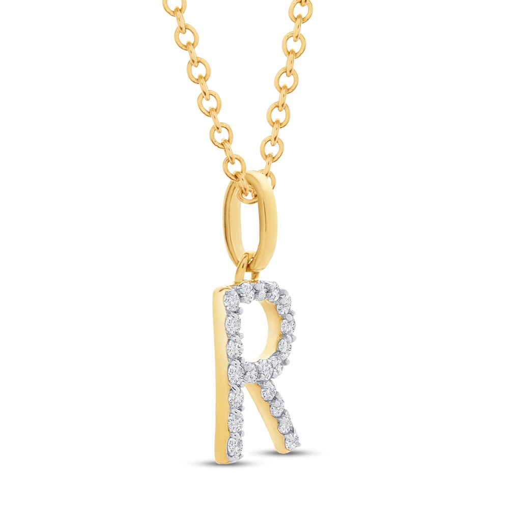 Diamond Letter R Necklace 1/10 ct tw Round 10K Yellow Gold KLkREkti