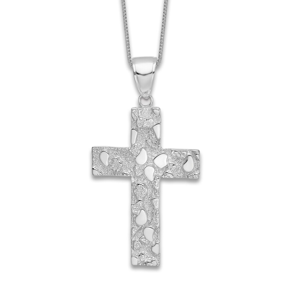 Flat Cross Pendant Necklace 14K White Gold 18" KN2FTaLY