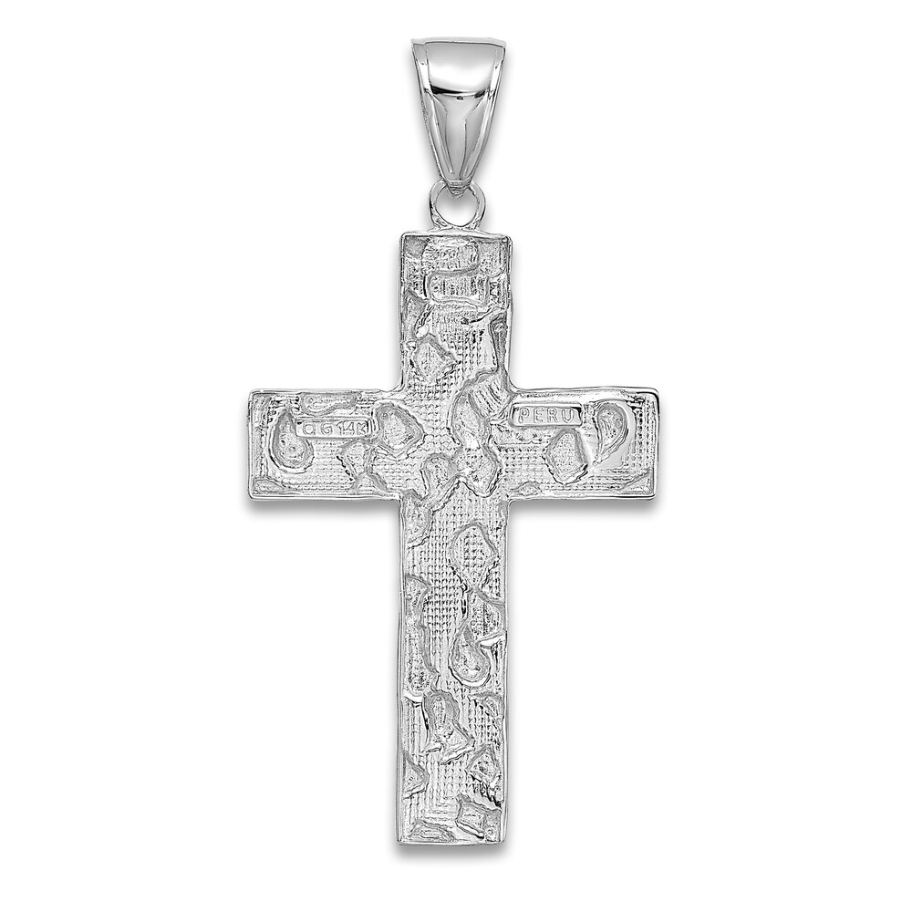 Flat Cross Pendant Necklace 14K White Gold 18\" KN2FTaLY