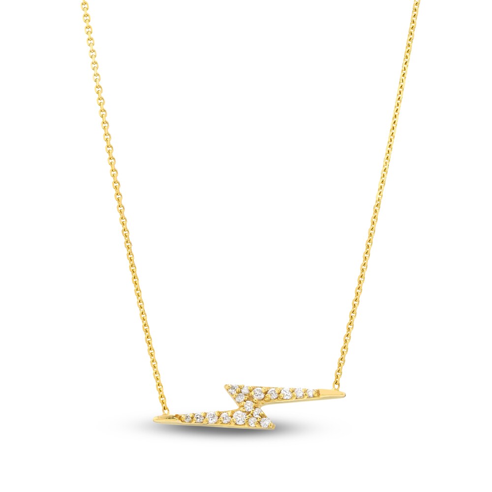 Diamond Thunderbolt Necklace 1/8 ct tw Round 14K Yellow Gold 18" KOSirAA5