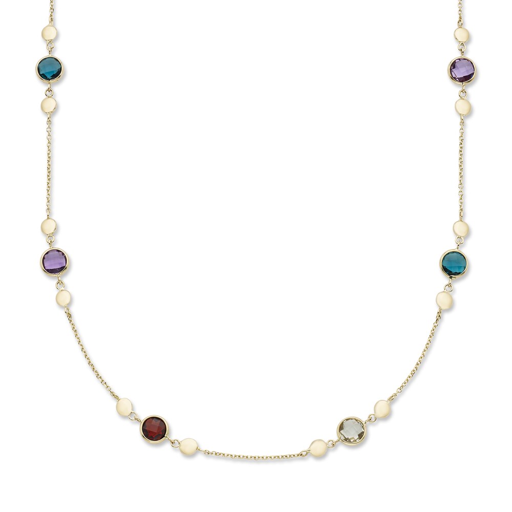 Natural Amethyst, Quartz, Garnet Drop Necklace 10K Yellow Gold KRnzy9lW