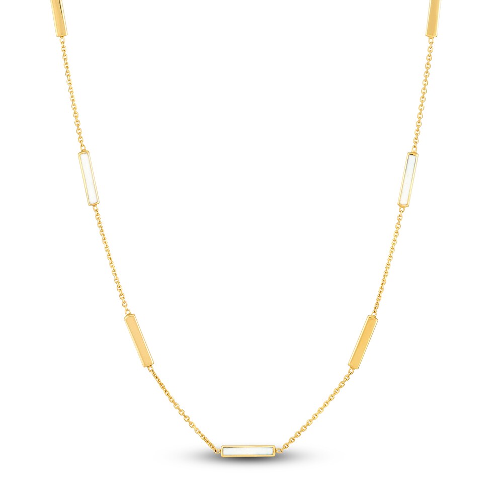 Bar Station Necklace White Enamel 14K Yellow Gold 18" KUI8pcfg