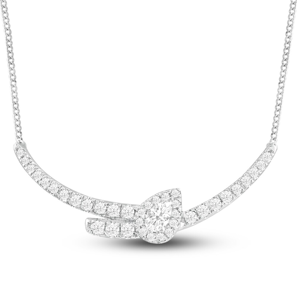 Diamond Necklace 1 ct tw Pear/Round 14K White Gold 19\" Kj0AU2Ad