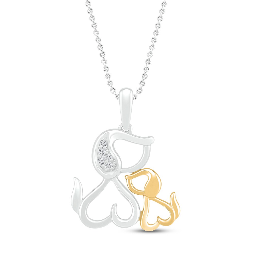 Dog Hearts Pendant Necklace Diamond Accents 10K Yellow Gold/Sterling Silver Kz4Zm8Vx