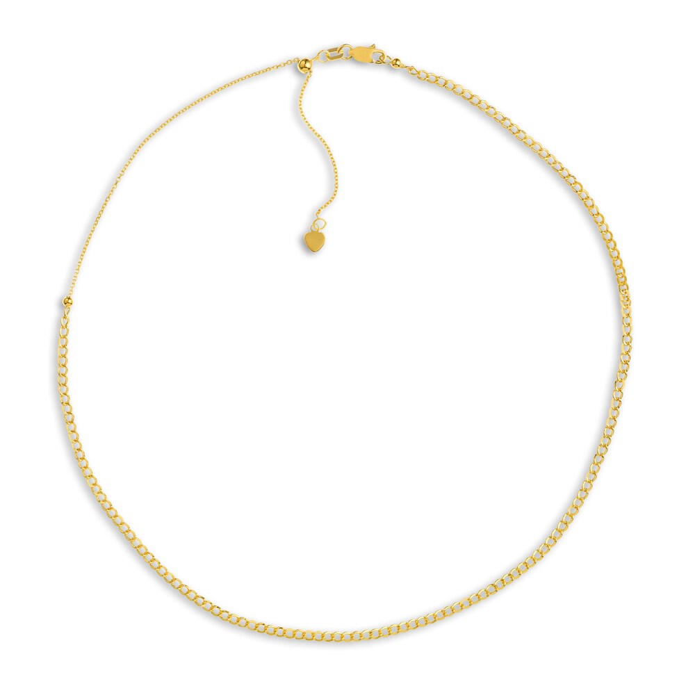 Curb Chain Choker Necklace 14K Yellow Gold 12" Adj. KzjNhwqc