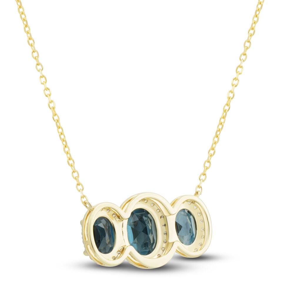 Natural Blue Topaz 3-Stone Necklace 1/4 ct tw Diamonds 10K Yellow Gold L3s7DlGZ