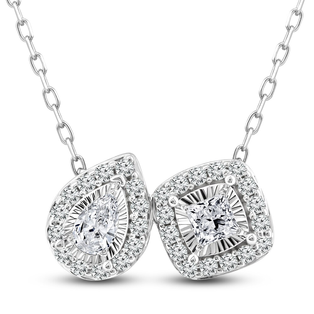 Diamond Pendant Necklace 1/2 ct tw Pear/Princess-cut/Round 14K White Gold 18" L4qW94f5