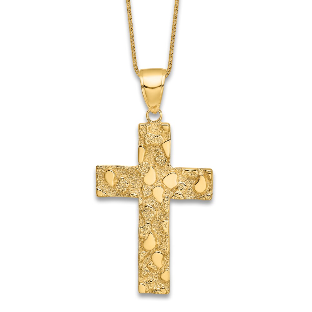 Flat Cross Pendant Necklace 14K Yellow Gold 18" L5EaGLSi