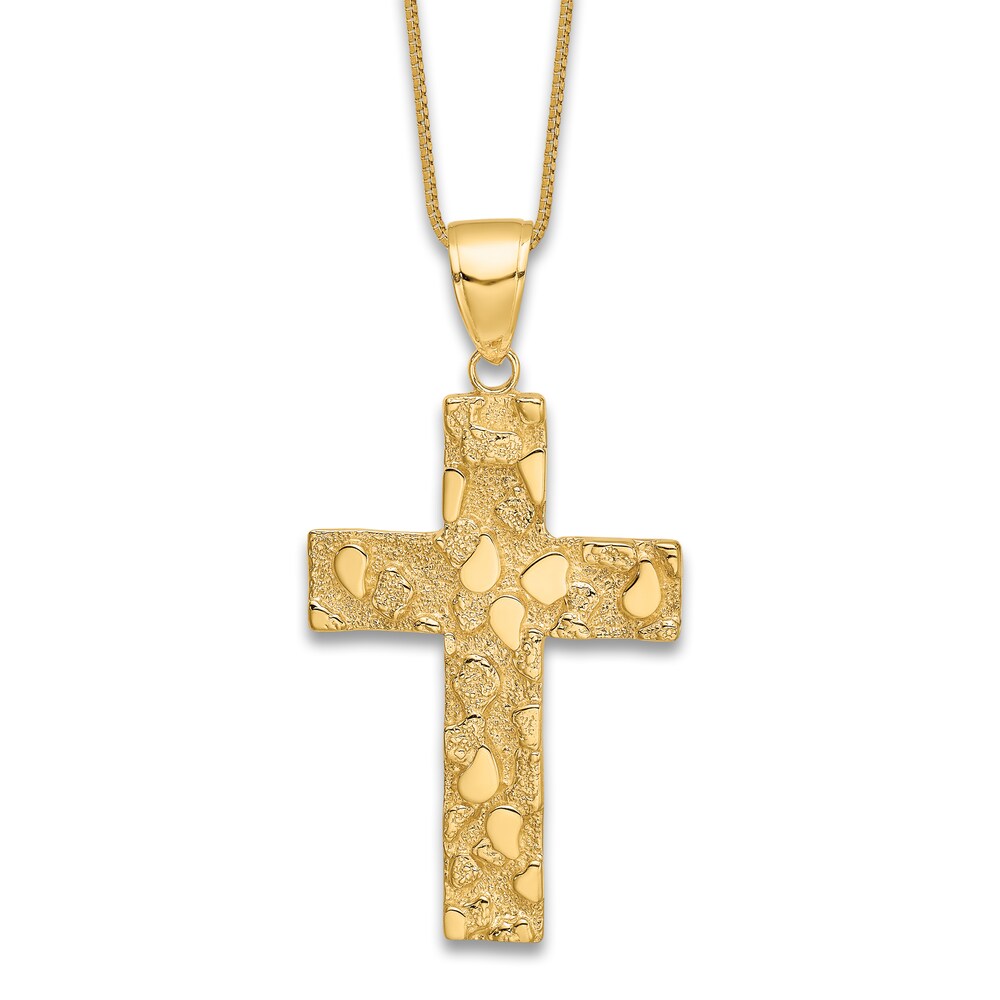 Flat Cross Pendant Necklace 14K Yellow Gold 18\" L5EaGLSi