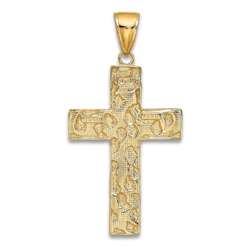 Flat Cross Pendant Necklace 14K Yellow Gold 18\" L5EaGLSi