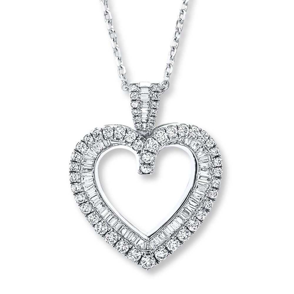 Diamond Heart Necklace 2 ct tw Round/Baguette 14K White Gold L5R1rBtv