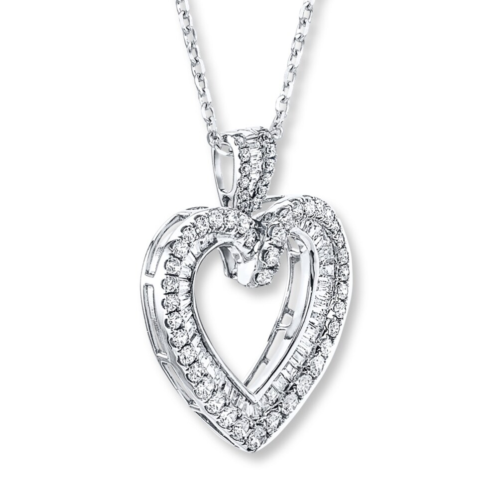 Diamond Heart Necklace 2 ct tw Round/Baguette 14K White Gold L5R1rBtv