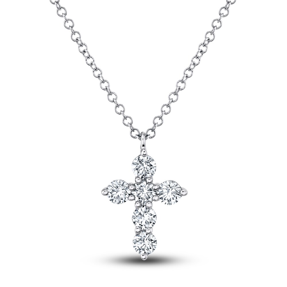 Shy Creation Diamond Cross Pendant Necklace 1/2 ct tw Round 14K White Gold 18\" SC55021390 L7opNl6g