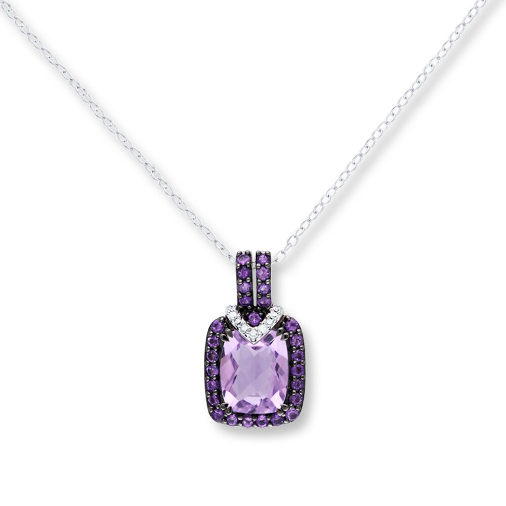 Amethyst Necklace 1/20 ct tw Diamonds Sterling Silver L7qfrd5R