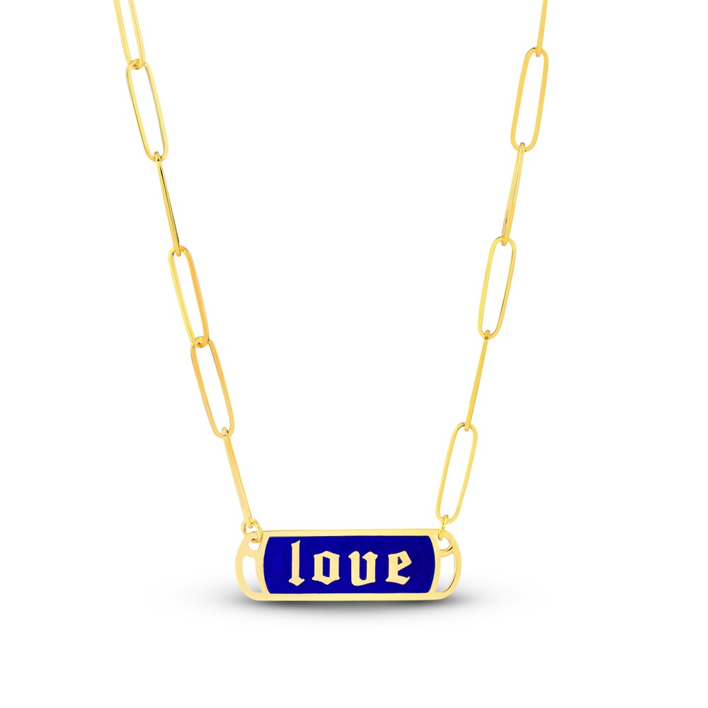 Love Enamel Paperclip Chain Necklace 14K Yellow Gold 18" LCh1sx1D