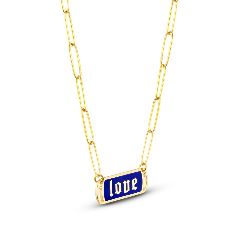 Love Enamel Paperclip Chain Necklace 14K Yellow Gold 18\" LCh1sx1D