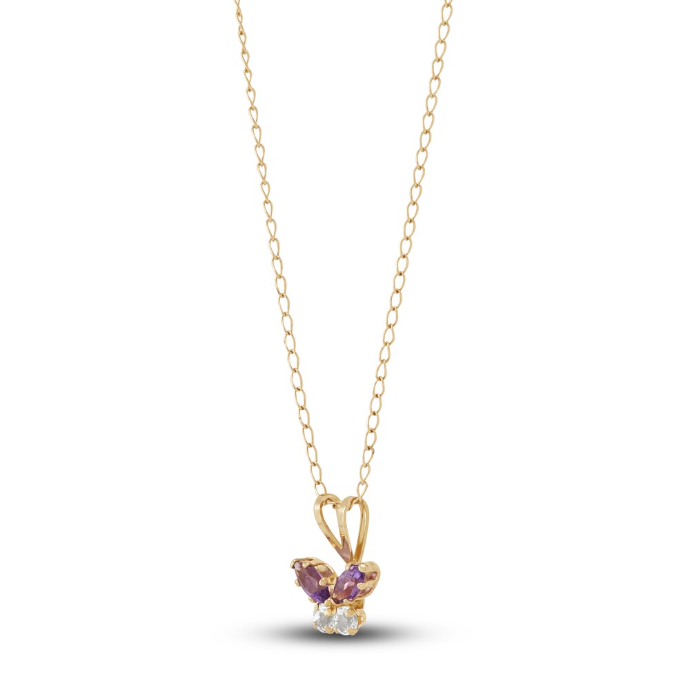 Children\'s Natural Amethyst & Natural White Topaz Butterfly Necklace 14K Yellow Gold 13\" LHmTXqRt