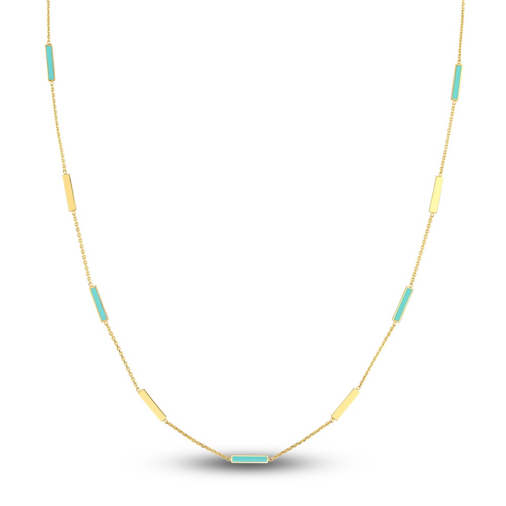 Bar Station Necklace Turquoise Enamel 14K Yellow Gold LJBWsUCK