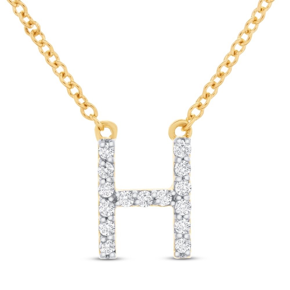 Diamond Letter H Necklace 1/10 ct tw Round 10K Yellow Gold LKu5kPEP