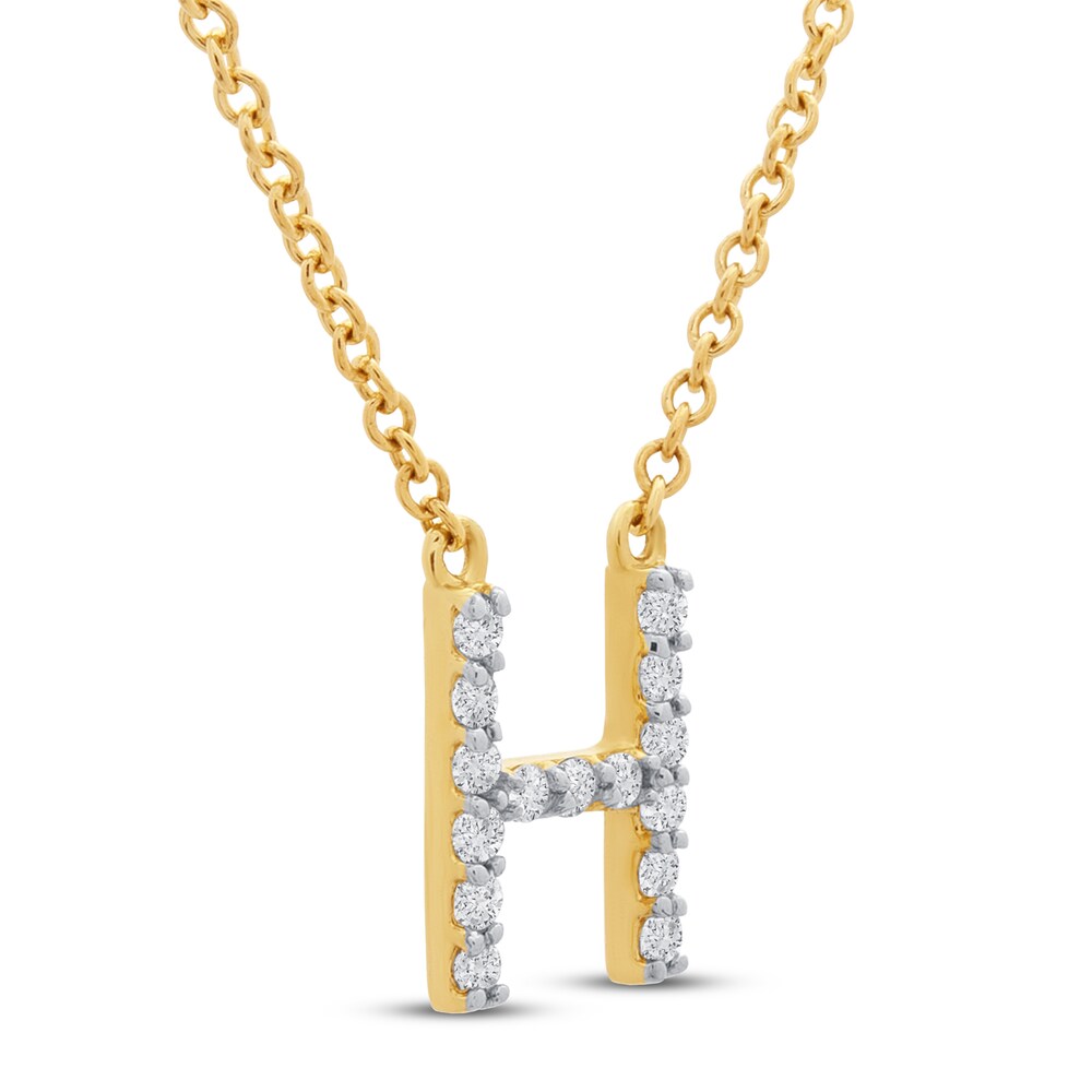 Diamond Letter H Necklace 1/10 ct tw Round 10K Yellow Gold LKu5kPEP