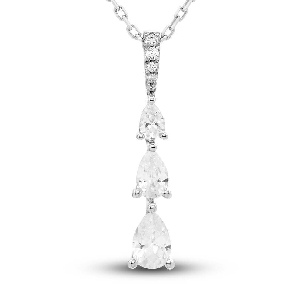 Diamond 3-Stone Pendant Necklace 1/2 ct tw Pear/Round 10K White Gold LMp9D7zU