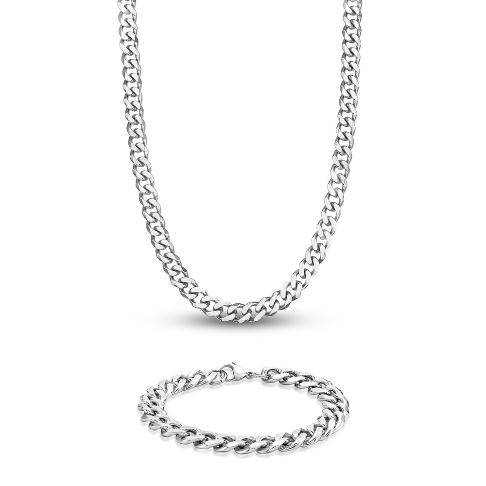Men's Curb Chain Necklace/Bracelet Set Stainless Steel LRjGL6ge