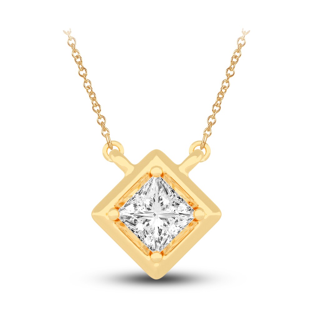 Diamond Pendant Necklace 3/8 ct tw Princess 14K Yellow Gold 18" (I2,I) LTLldkcc