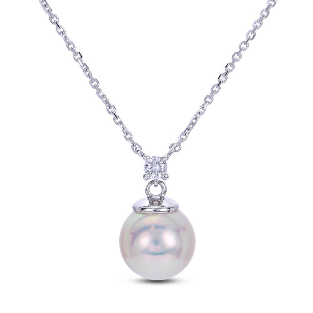 Cultured Akoya Pearl Necklace 1/20 ct tw Diamonds 14K White Gold LYGEXQL8