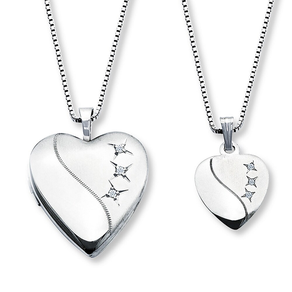 Mother/Daughter Necklaces Heart with Diamonds Sterling Silver LZ85iavw