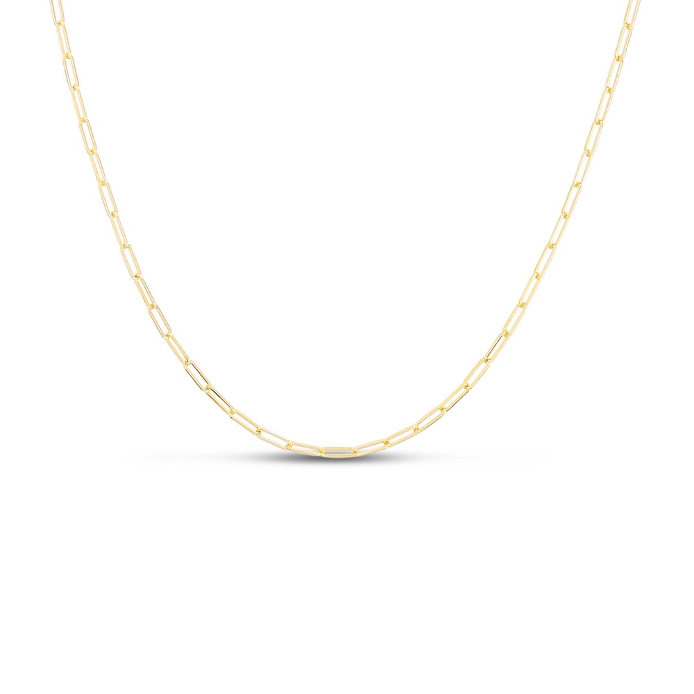 Paper Clip Chain Necklace 14K Yellow Gold 22\" Adjustable Lawgzhon