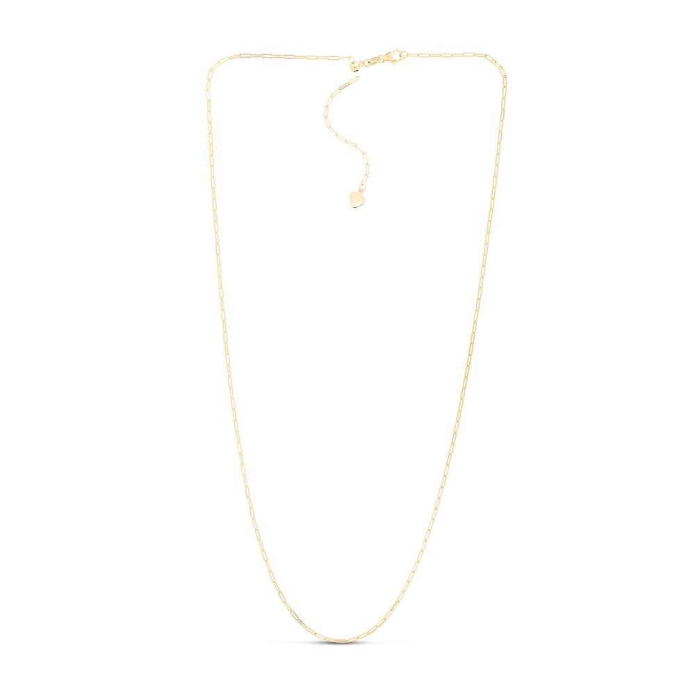 Paper Clip Chain Necklace 14K Yellow Gold 22\" Adjustable Lawgzhon