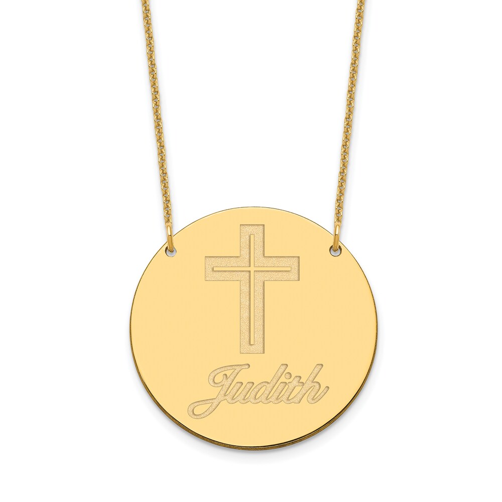 Image/Text Disk Necklace 14K Yellow Gold LbAO5MUL