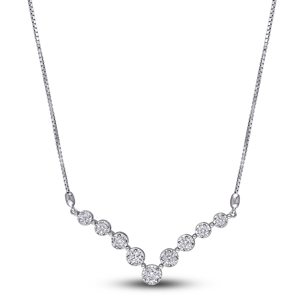 Diamond Chevron Bar Necklace 3/4 ct tw Round 14K White Gold 17" LikbGjrD