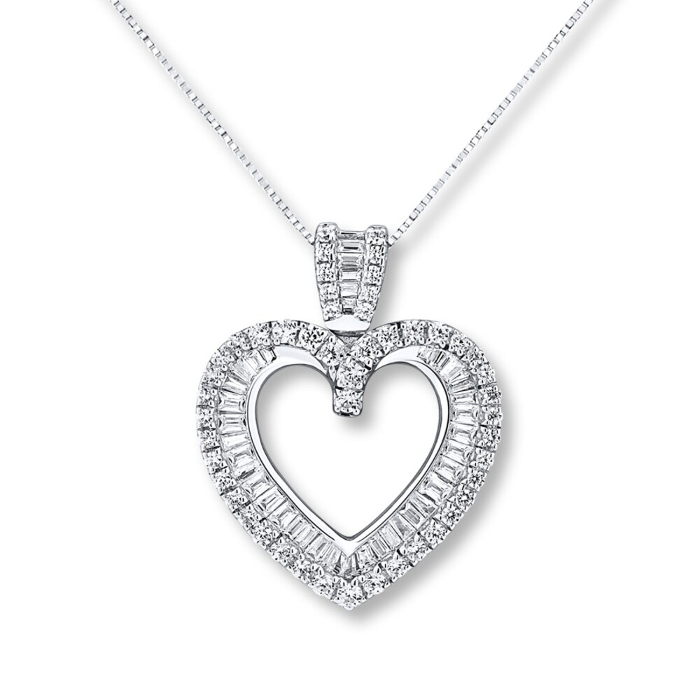 Diamond Heart Necklace 3/4 ct tw Round/Baguette 14K White Gold LrZRKGOF