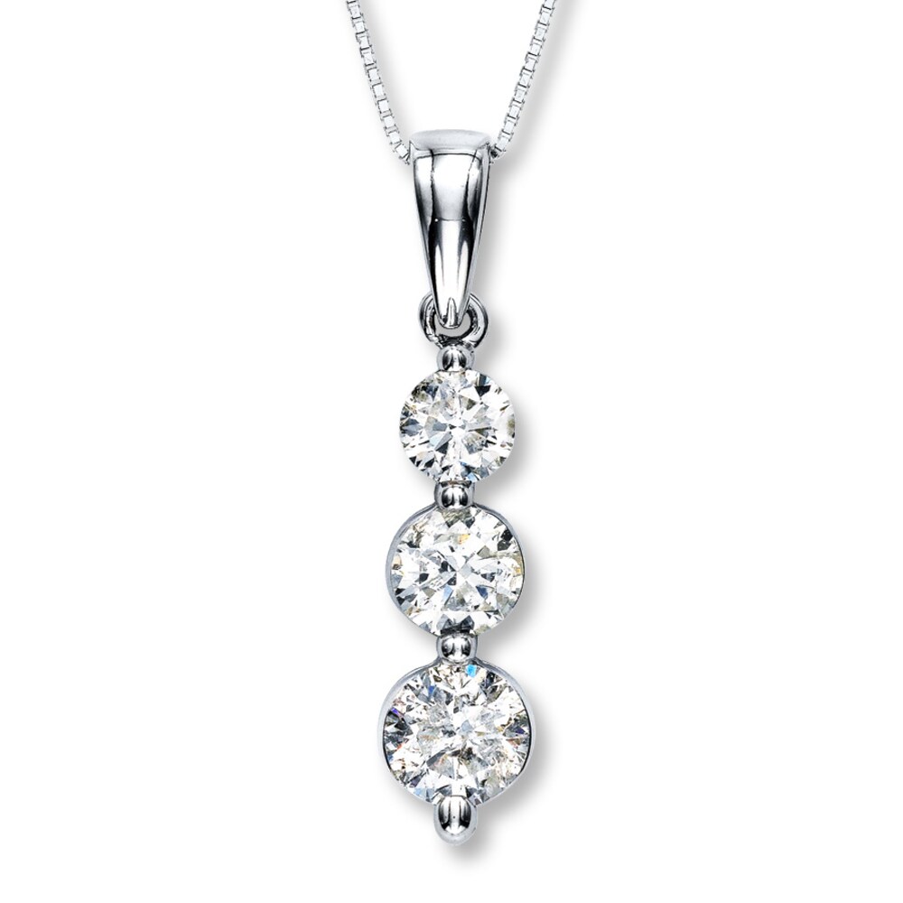 3-Stone Diamond Necklace 1 ct tw Round-cut 14K White Gold LtOL3OnS