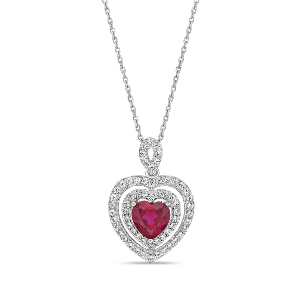 Lab-Created Ruby & Lab-Created White Sapphire Heart Necklace Sterling Silver M4N7WtHw