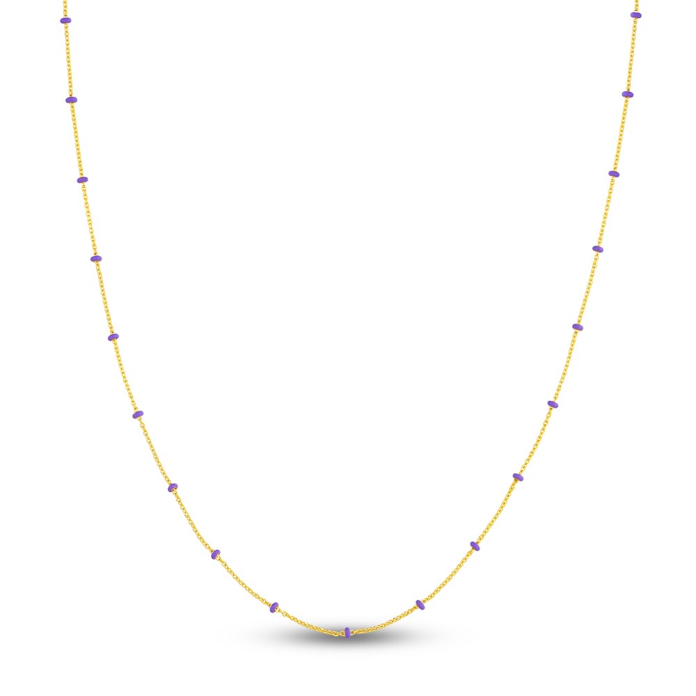 Station Necklace Lilac Enamel 14K Yellow Gold 18" MGjWnQ90